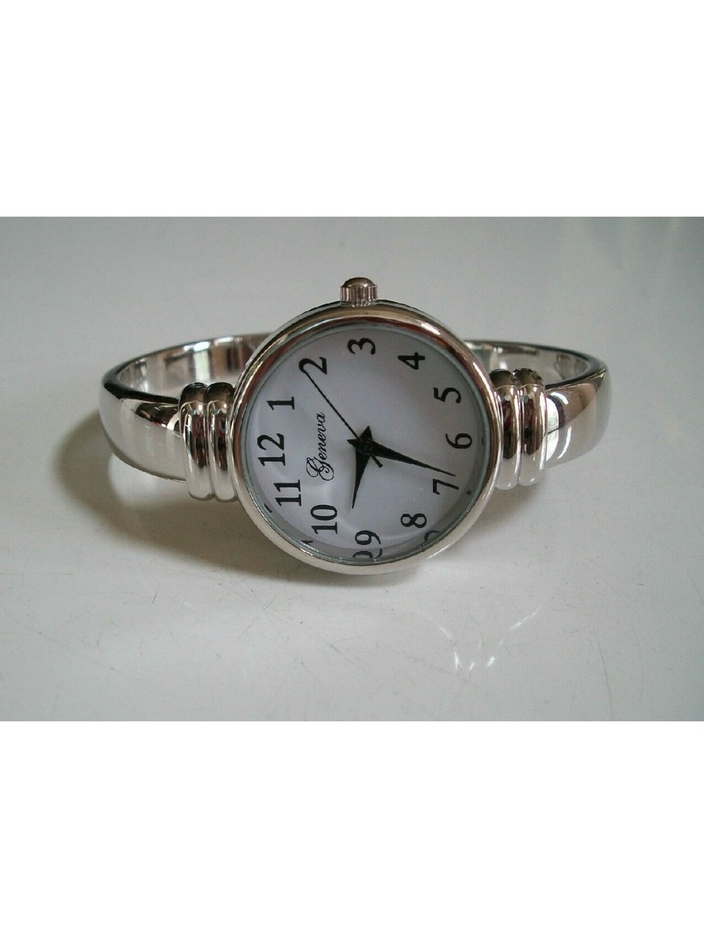 Geneva Silver Bangle Watch with White Number Dial